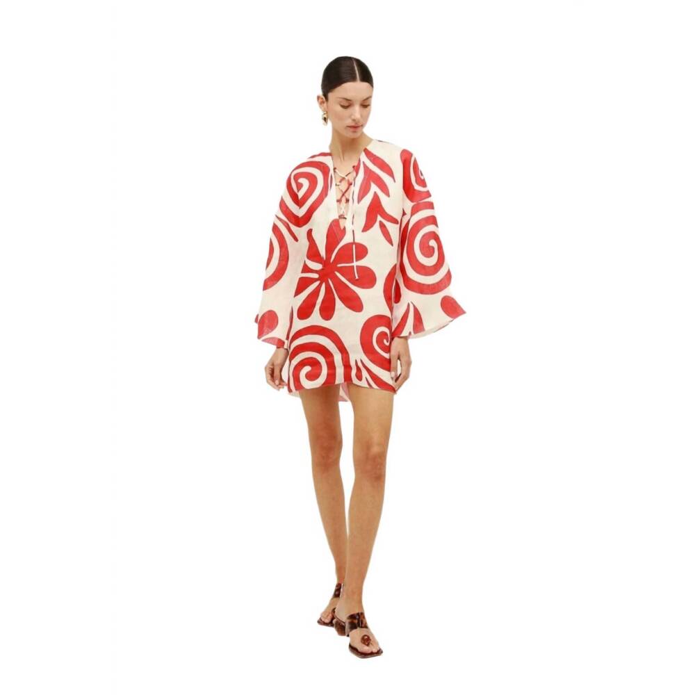 NEW CALA DE LA CRUZ printed midi dress in red